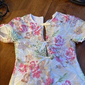 Sister Jane White Sequin Midi Dress with Green and Fuchsia Accents